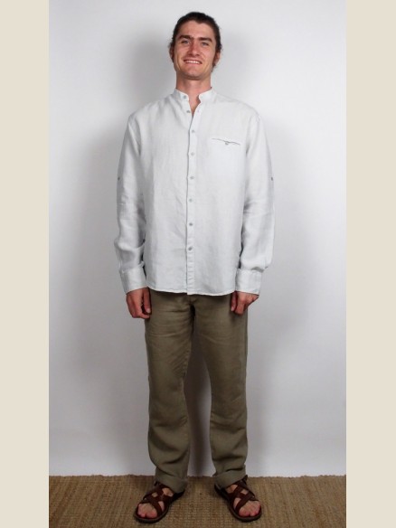 Chemise Col Mao Manches Longues blanche