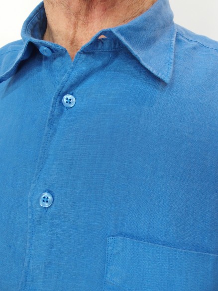 Chemise en lin Homme - Col classique - Manches courtes BLEU CARAIBES