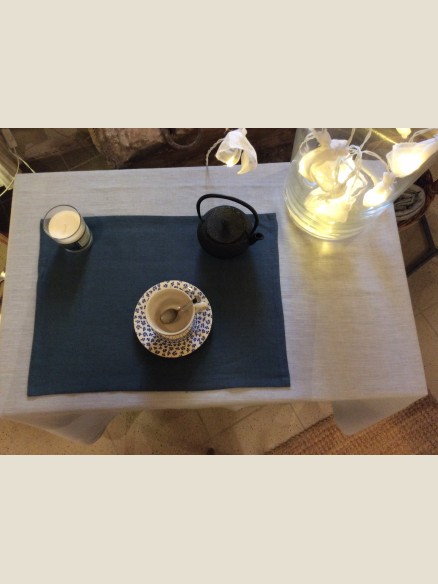 SET DE TABLE EN LIN LAVE BLEU PETROL