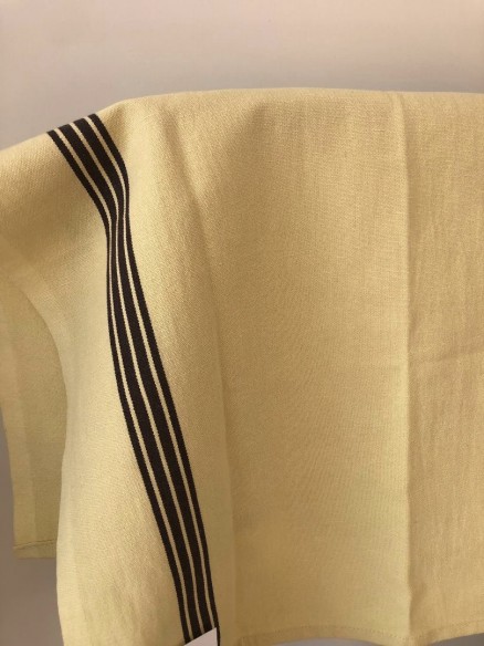 Lin pour Torchon IVOIRE à rayures Noires