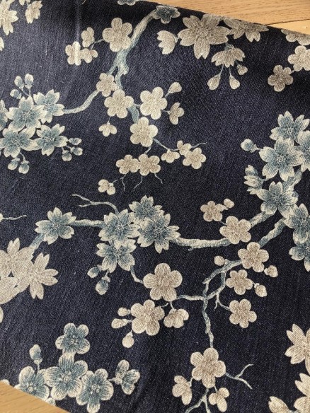 Lin imprimé fleur japonnaise bleu