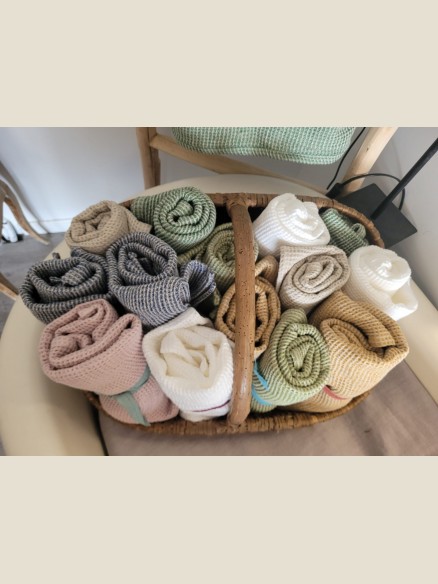Serviette de bain en lin nid d'abeille Vert anis 100x150 cm