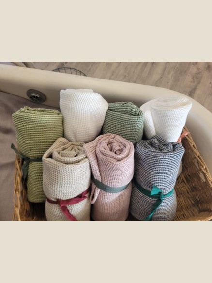 Serviette de bain en lin nid d'abeille Rose 70x100 cm