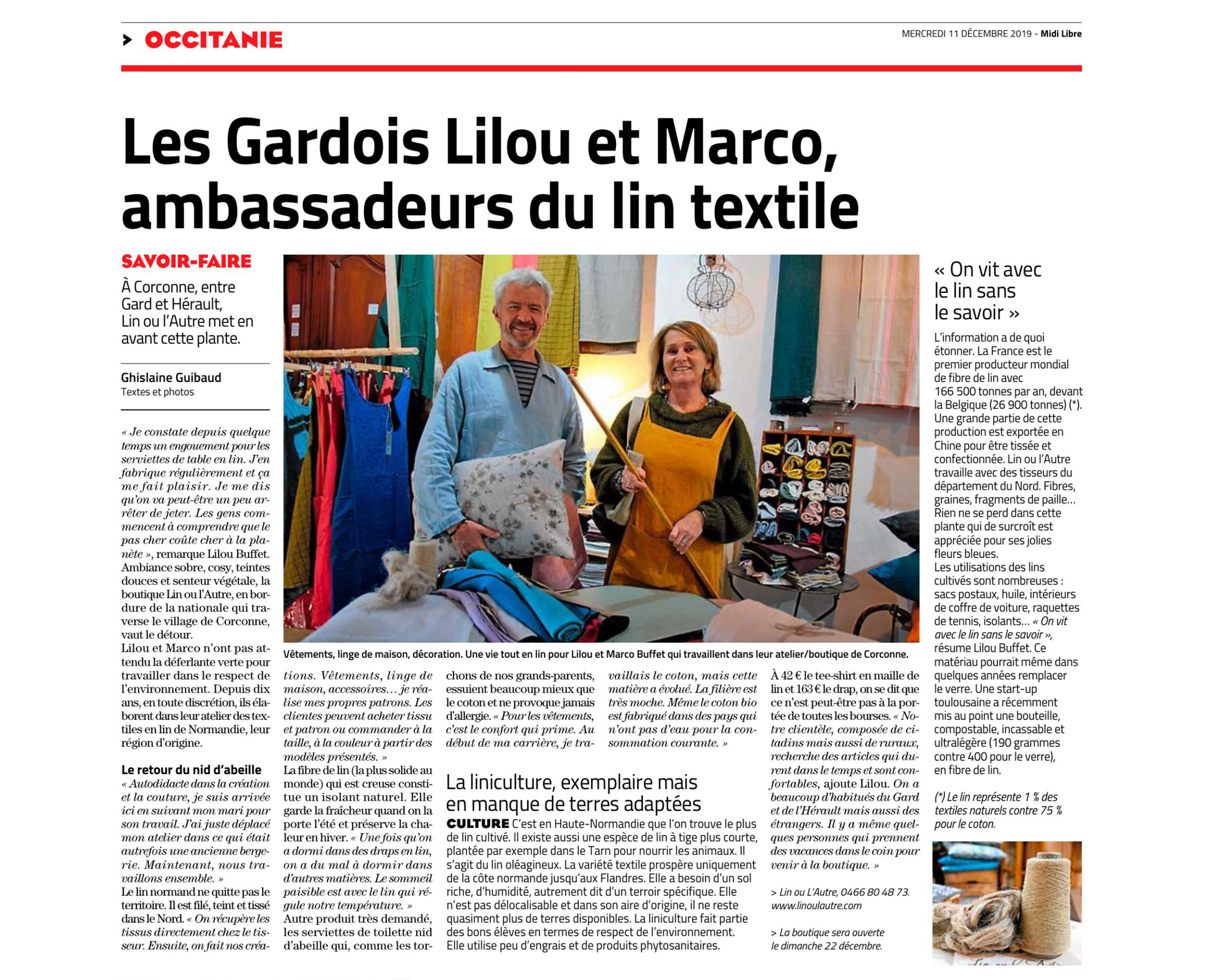 article Lin ou l'Autre midi Libre 2019